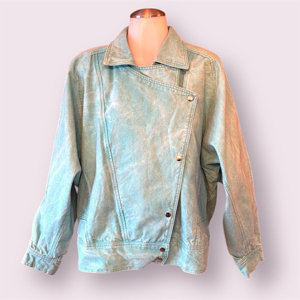 SPORTABLES Vintage 80s Moto Asymmetrical Oversized Denim Jacket